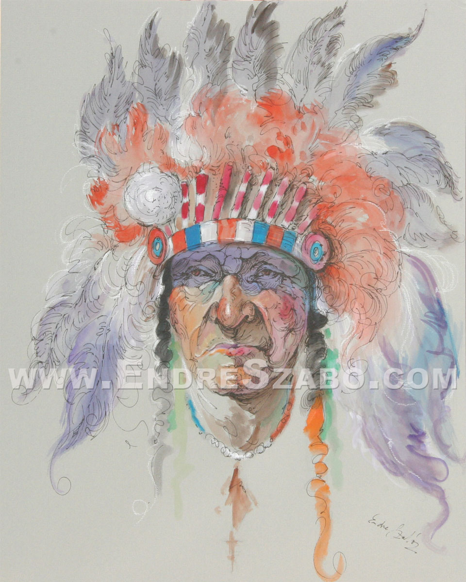 Old West Native American Chief, Original Mixed Media Art